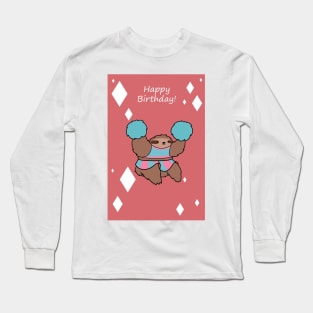 "Happy Birthday" Cheerleader Sloth Long Sleeve T-Shirt